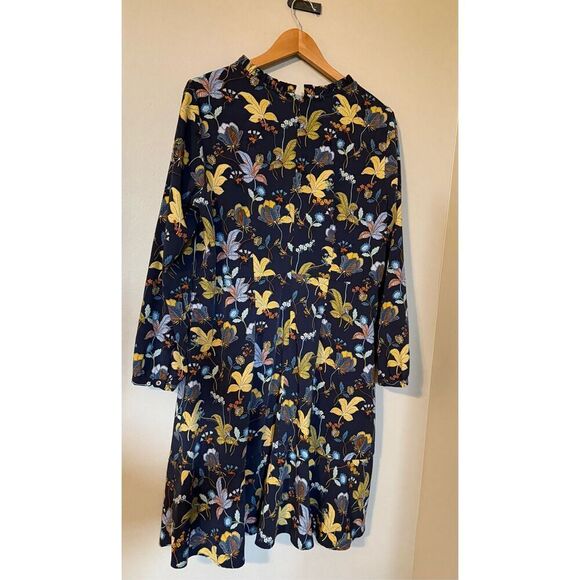 Loft Plus Size 14 Long Sleeve Peasant Shift Dress Navy Blue Floral Leaf Print - Picture 12 of 16
